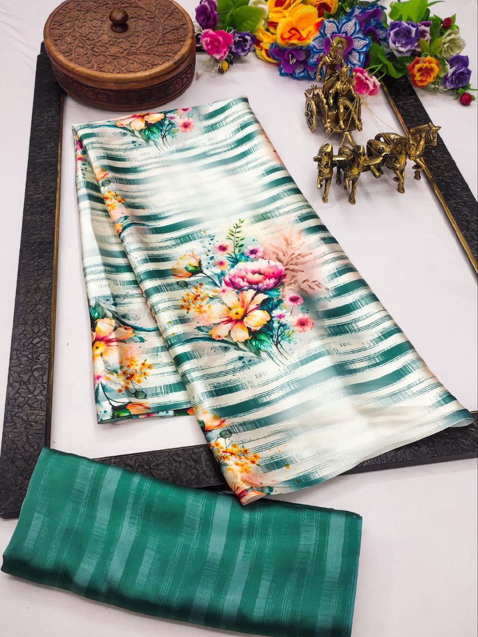 Pastel Blue Floral Printed Saree Soft Elegant Designer Saree for Party, Festive & Casual Wear