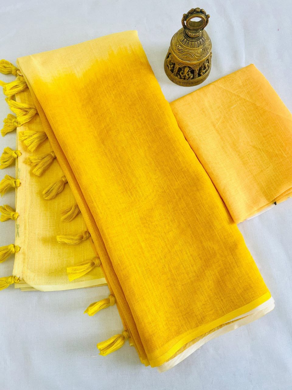 Pale Yellow and Bright Yellow Linen Dual Tone Saree