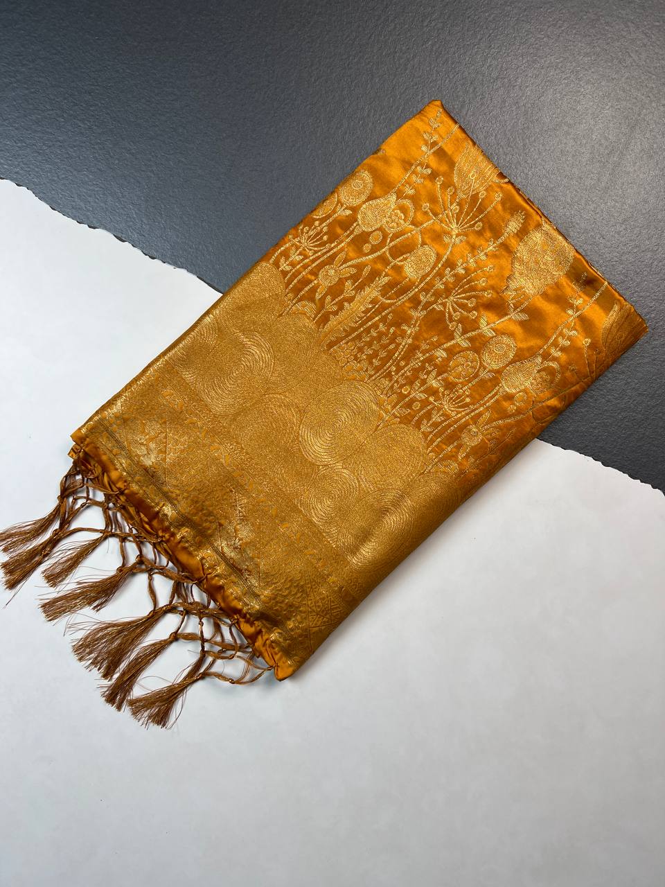 Golden Mustard Banarasi Silk Saree for Women
