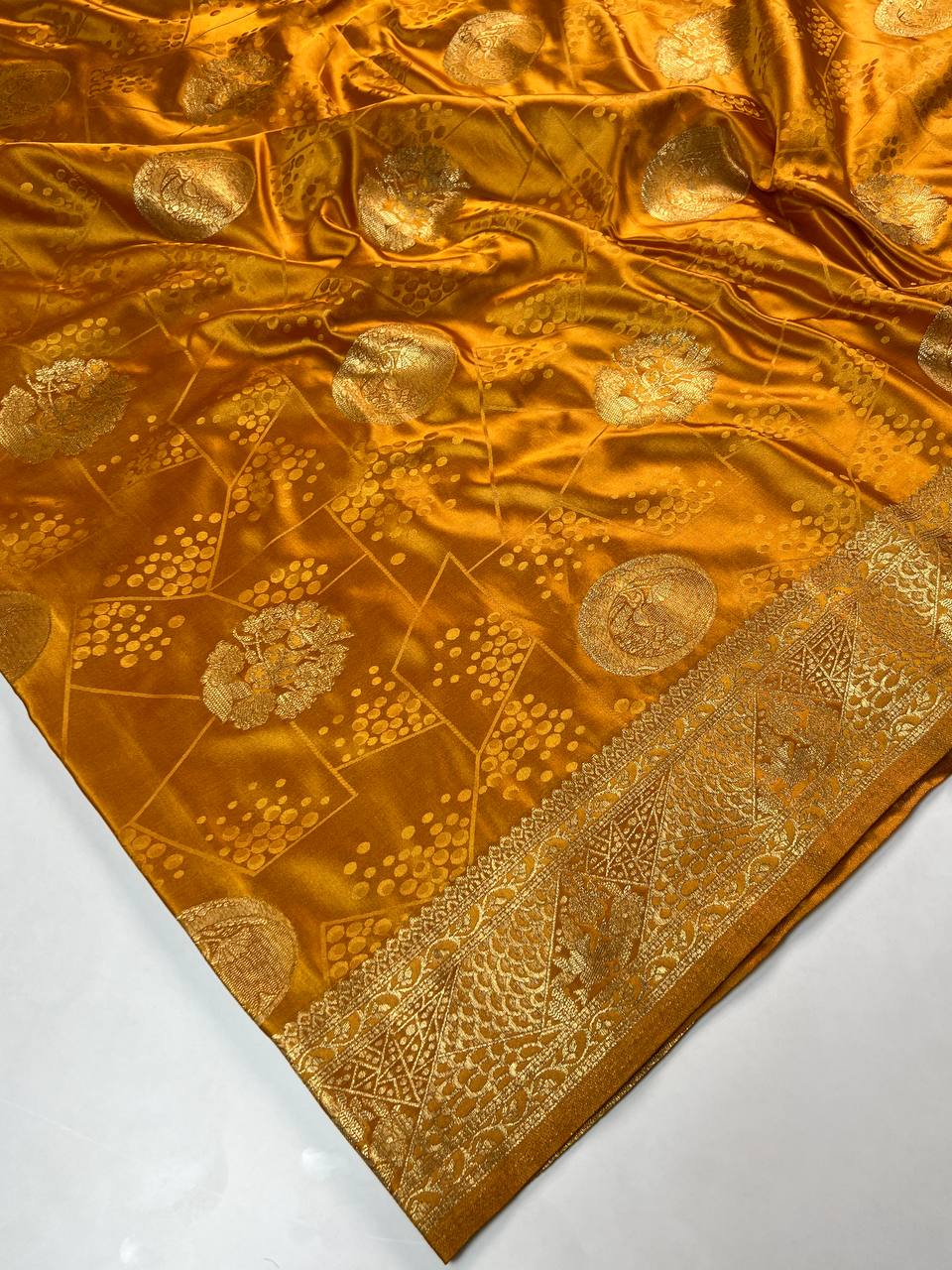 Golden Mustard Banarasi Silk Saree for Women