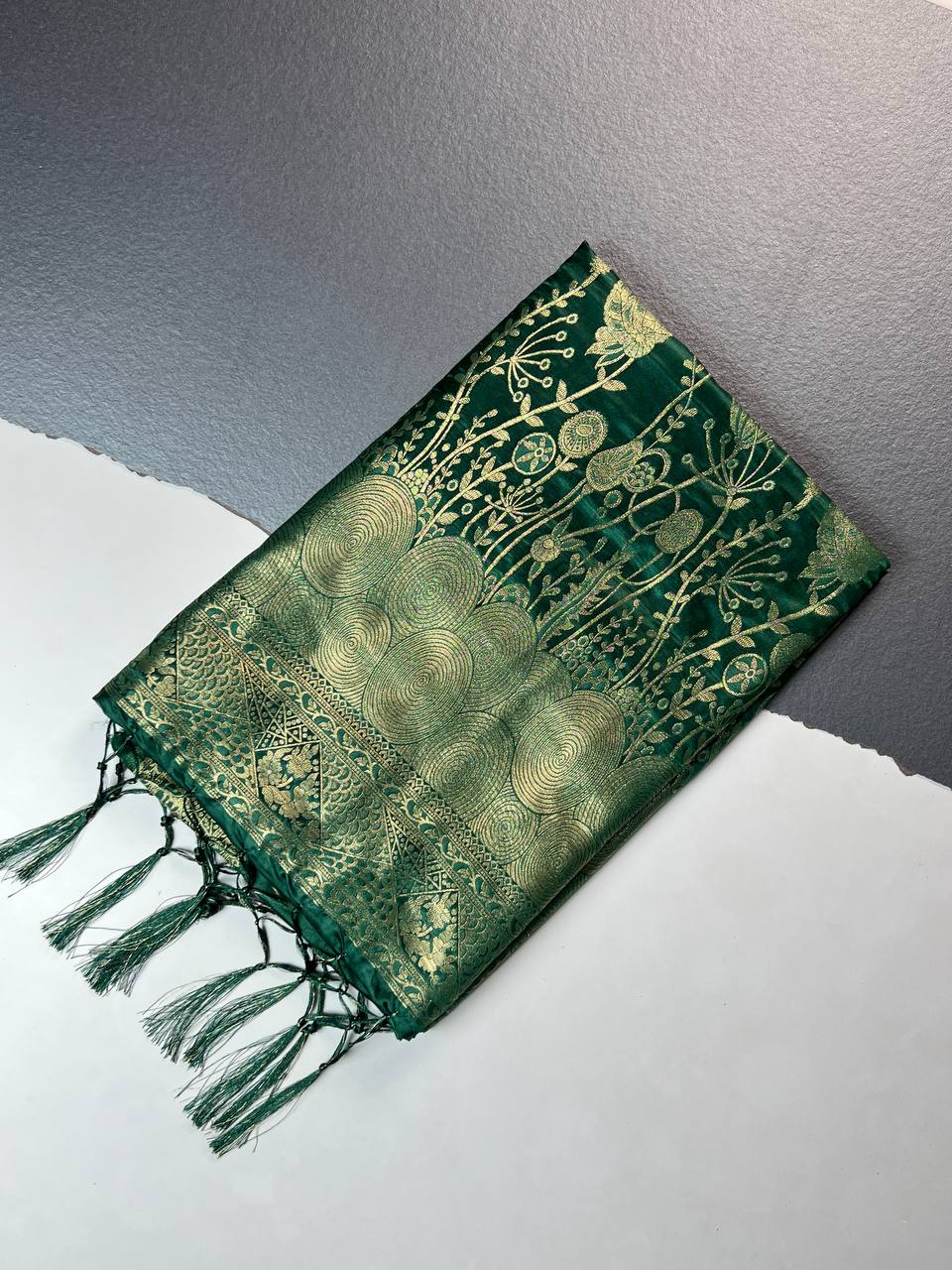Emerald Green Banarasi Silk Saree For Women