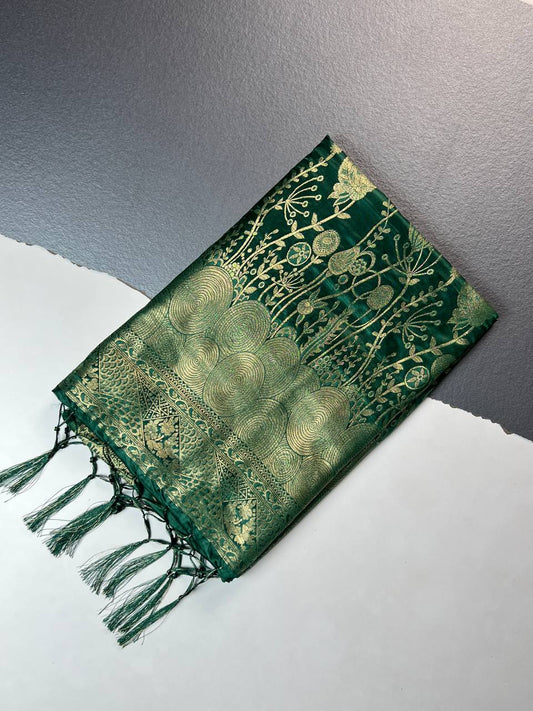 Emerald Green Banarasi Silk Saree For Women