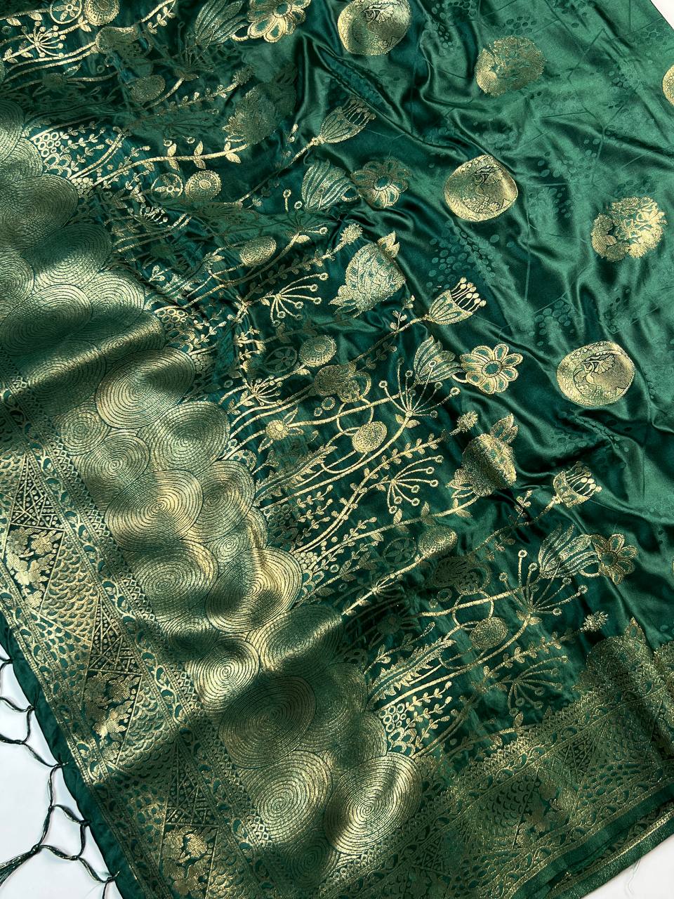 Emerald Green Banarasi Silk Saree For Women