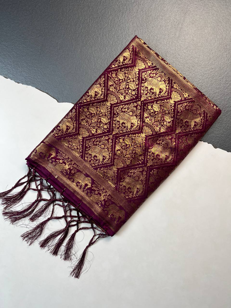 Wine Purple Banarasi Silk Saree For Women