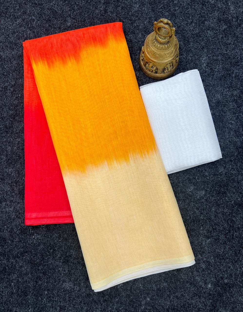 Red, Orange and Yellow Linen Ombre Saree