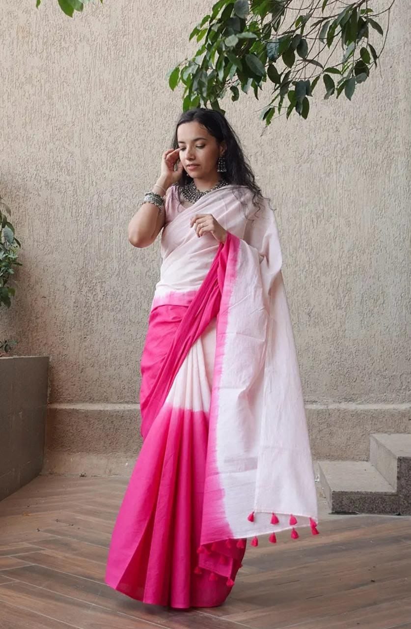 Soft Pink and Hot Pink Linen Dual Tone Saree
