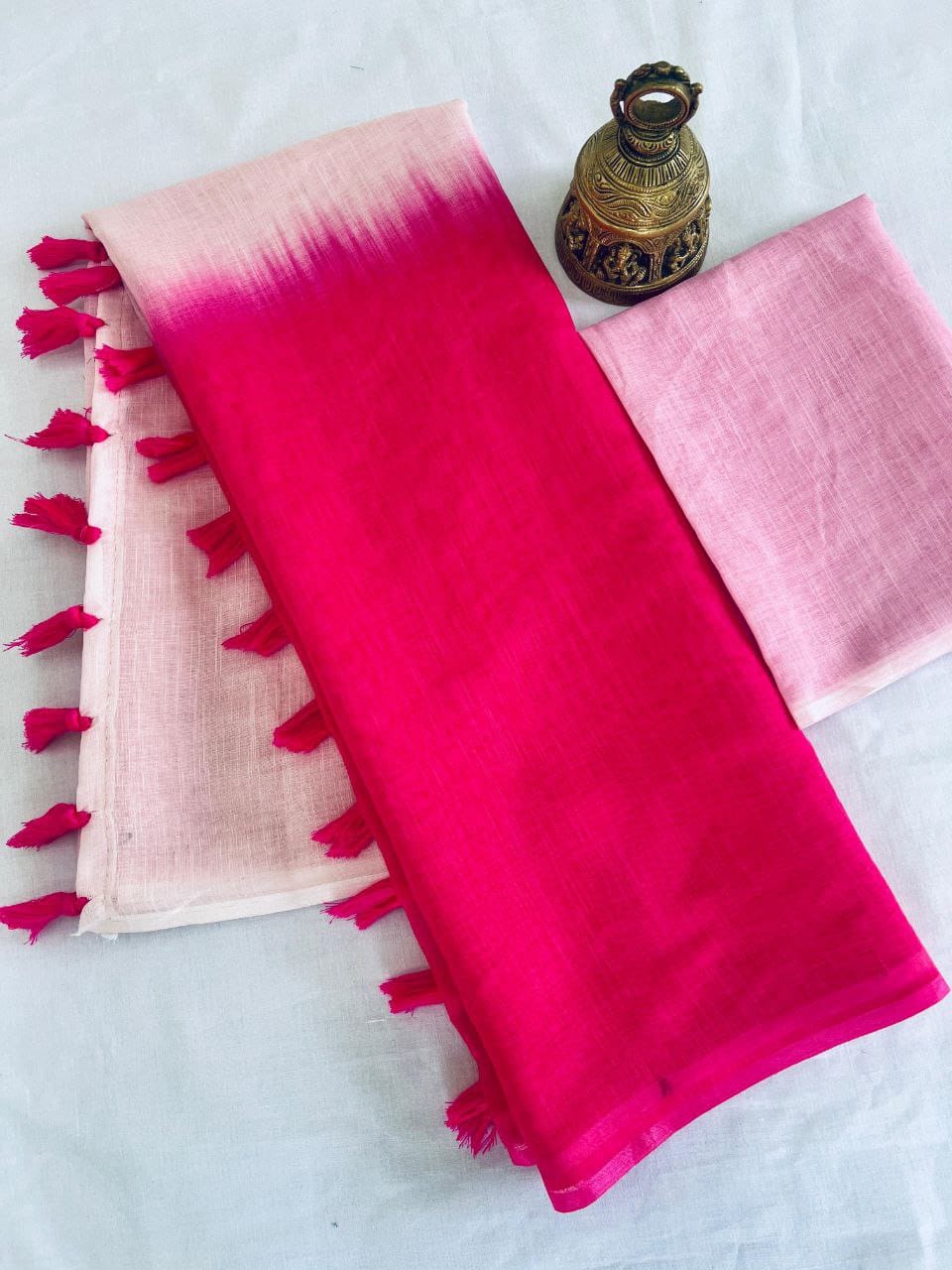 Soft Pink and Hot Pink Linen Dual Tone Saree